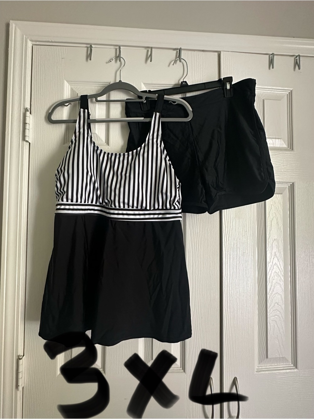 SHEIN Black and White Striped Tankini with Swim Shorts